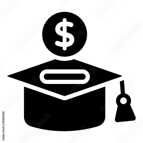 Mortarboard with dollar, educational grant icon