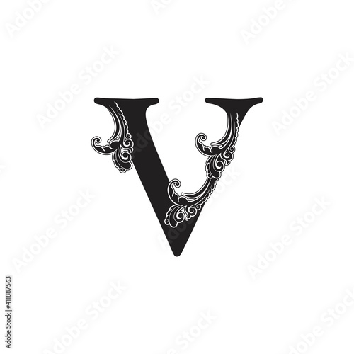 Fototapeta Naklejka Na Ścianę i Meble -  Ornate Letter V Logo Icon, elegant monogram luxury ornament decoration letter logo vector design