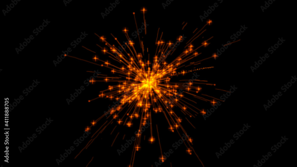 Isolated black background. Abstract sparkler sparkles with bright glowing sparks on a black endless space background. 3d illustration. Isolated black background. Abstract sparkler sparkles with bright glowing sparks on a black endless space background. 3d illustration.