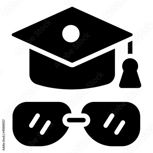 Academic cap with glasses, mortarboard icon