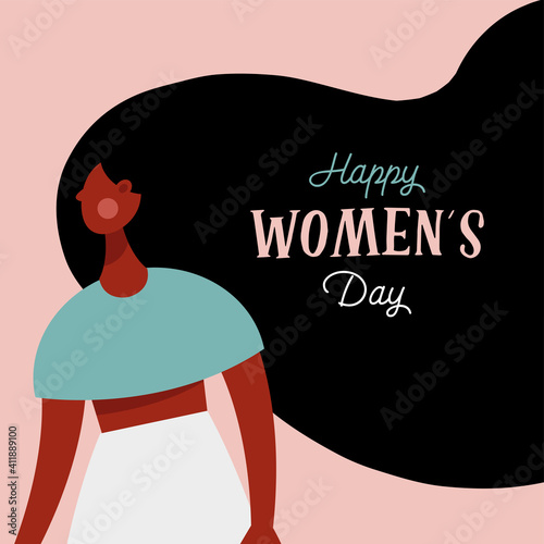 happy womens day lettering in hair of afro girl