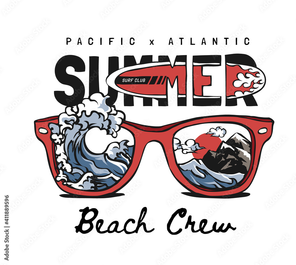 Vecteur Stock summer beach crew slogan with wave splash in sunglasses  illustration | Adobe Stock