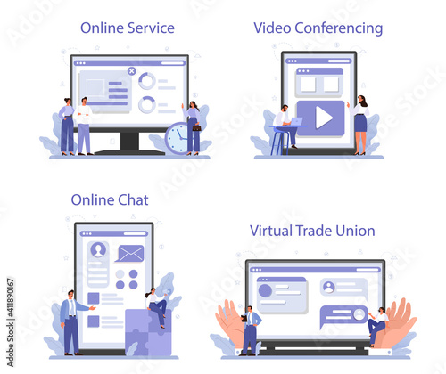 Trade union online service or platform set. Employees care idea.
