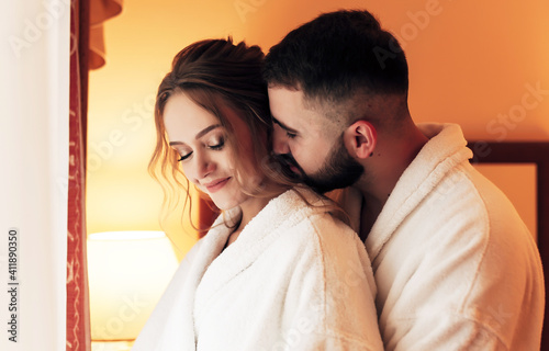  lovers in the bedroom in bathrobes
