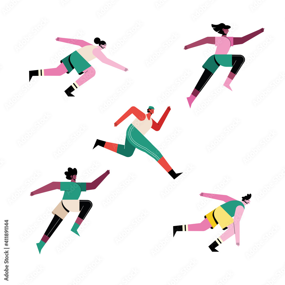 bundle of five runners athletes characters