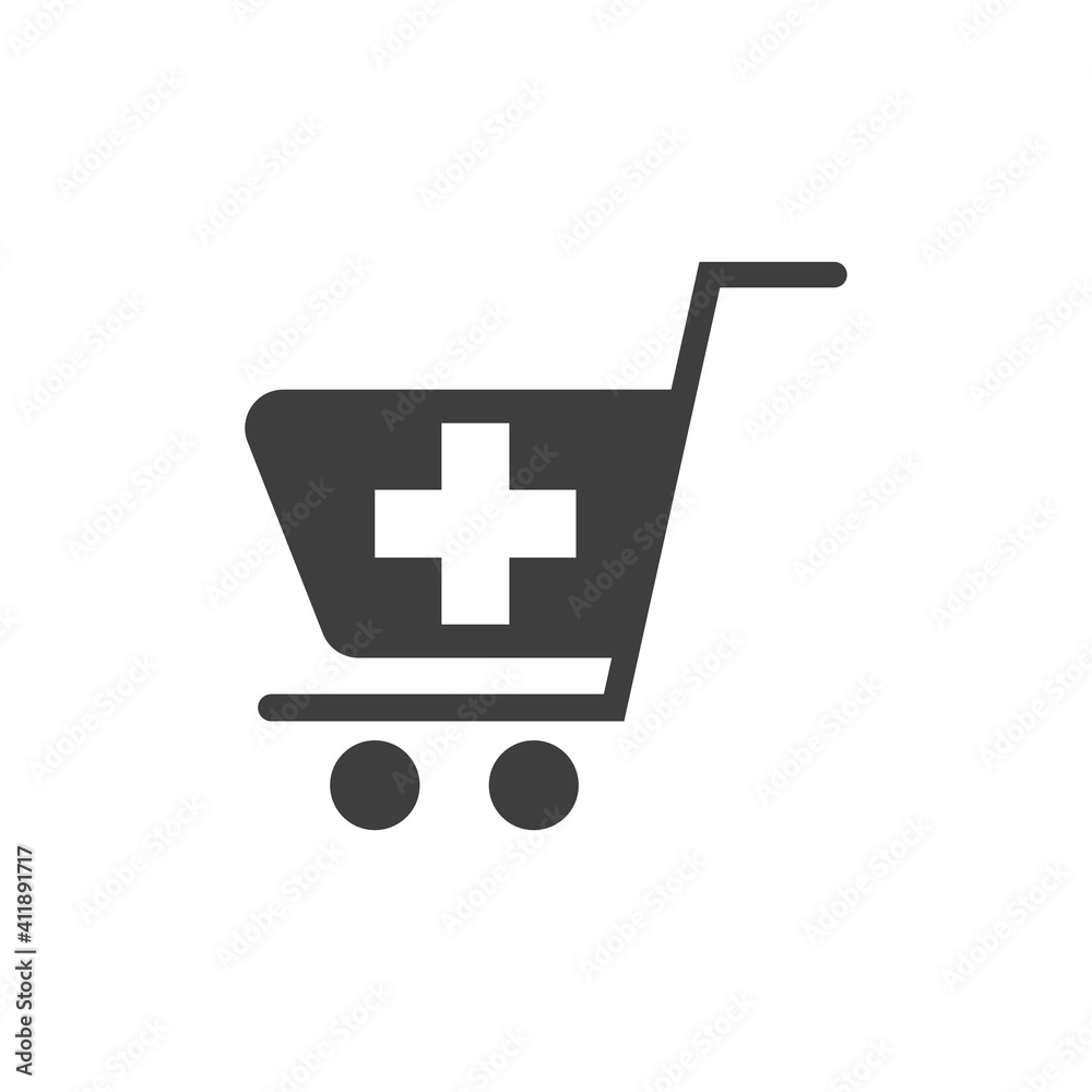 vector illustration of isolated shopping cart icon with pharmacy sign vector illustration of isolated shopping cart icon with pharmacy sign