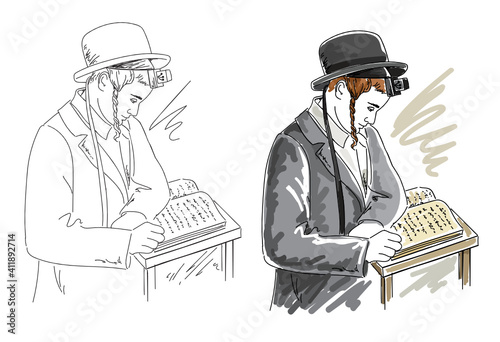  Drawing of a hasidic  jewish boy.
