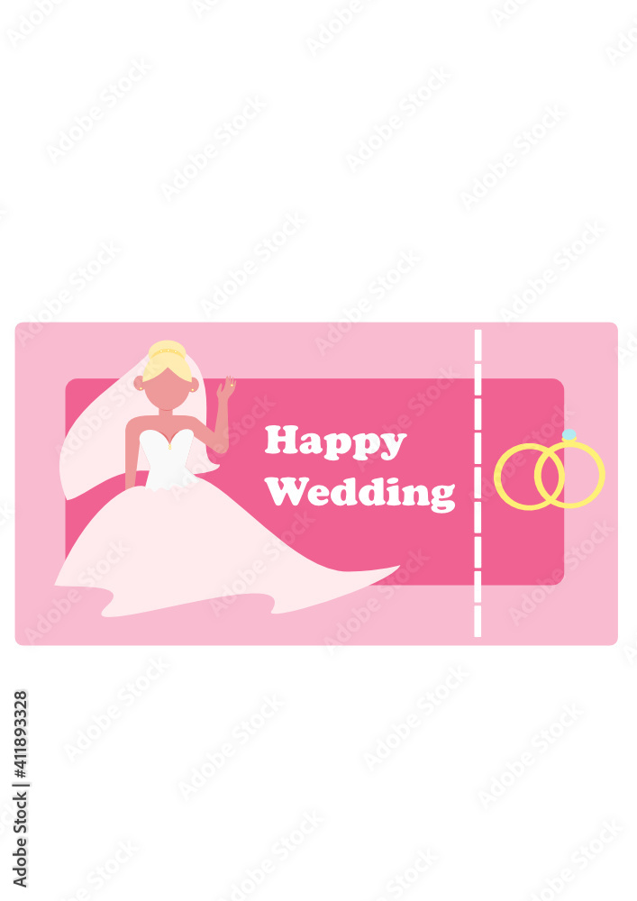 gold rings on the invitation, young blonde in a wedding lush dress and veil gold rings on the invitation, young blonde in a wedding lush dress and veil