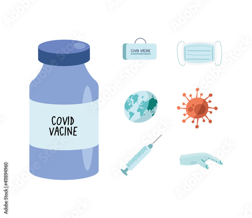 covid19 virus vaccine vial medicine bottle and set icons
