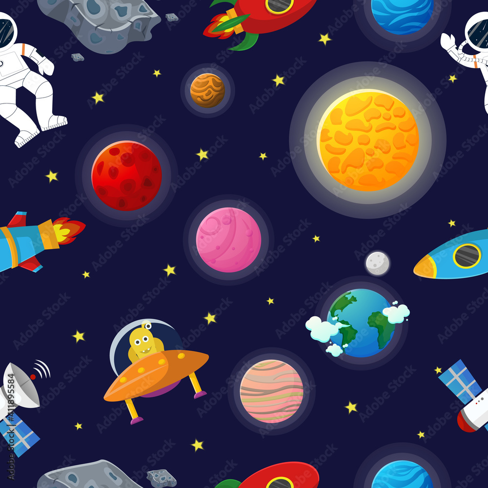 Galaxy pattern cartoon style. Astronaut with