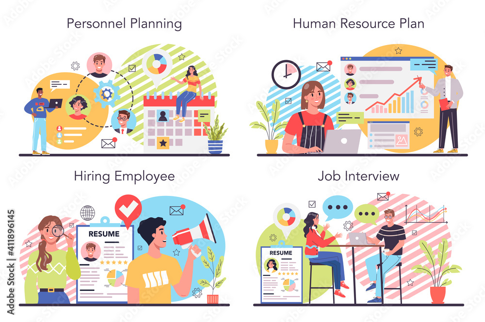 Fototapeta premium Human resources concept set. Idea of recruitment and job management