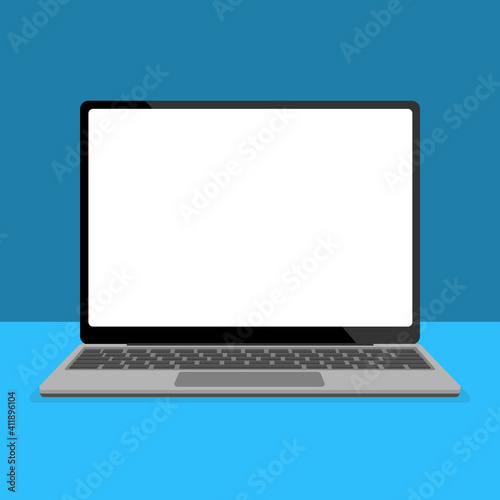 front view of laptop computer with copy space on screen against blue background vector illustration