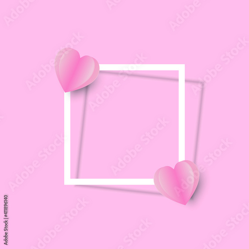 Beautiful pink background with heart on white frame, valentine concept.