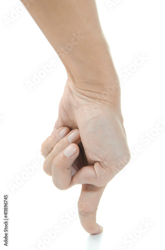 finger hard pressing on white background