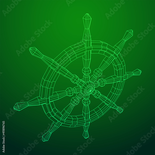 Ship steering wheel. Marine rudder