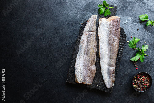 raw hake fish fillet seafood omega  on the table healthy meal snack top view copy space for text food background image rustic