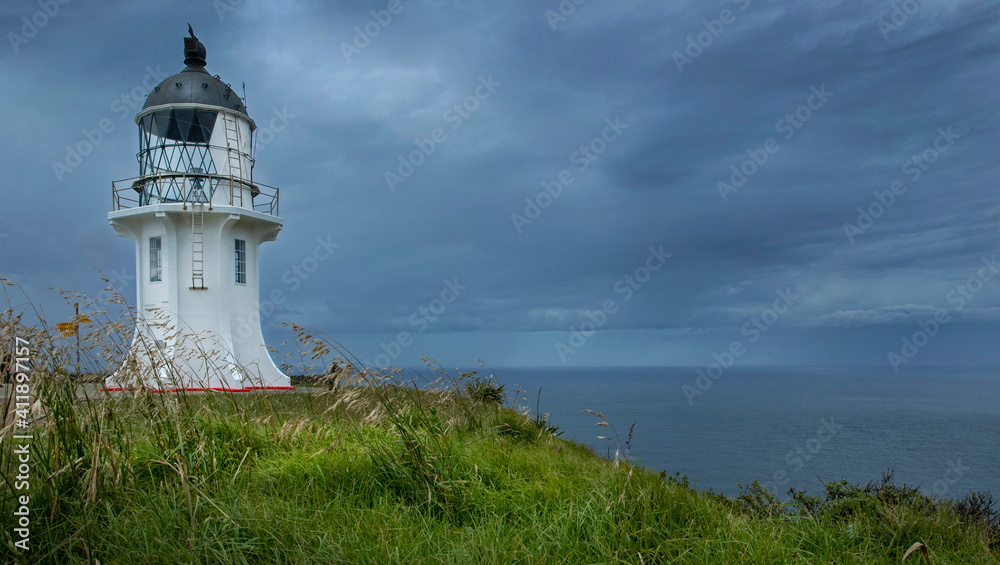 Lighthouse Cape Reinga. Pacific Ocean. Tasman Sea. Coast. New Zealand