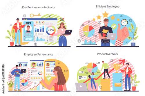 KPI concept set. Key performance indicators. Employee evaluation