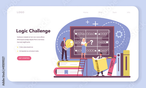 Logician web banner or landing page. Scientist systematicly