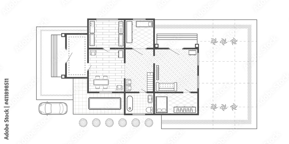 House architectural plan .Technical drawing background.Engineering design .Vector , illustration. House architectural plan .Technical drawing background.Engineering design .Vector , illustration.