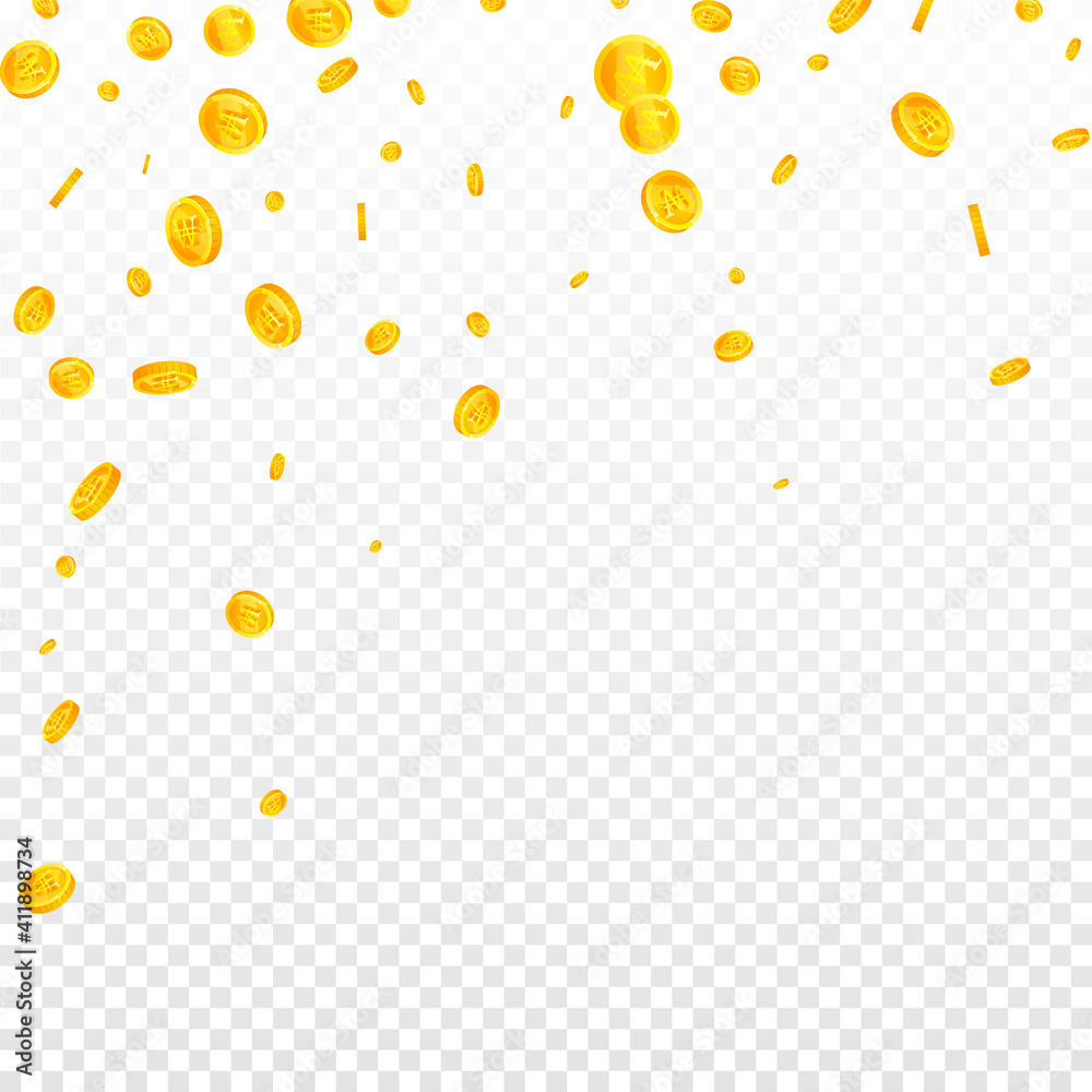 Korean won coins falling. Wondrous scattered WON c Korean won coins falling. Wondrous scattered WON c