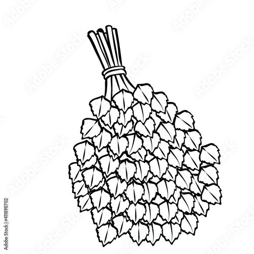 broom sketch for ani, coloring book, birch broom, isolated object on a white background vector illustration,