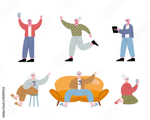 old people using technology characters