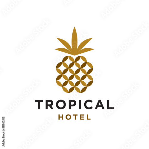 abstract golden geometric pineapple logo icon shape vector, in trendy minimal luxury style design Illustration
