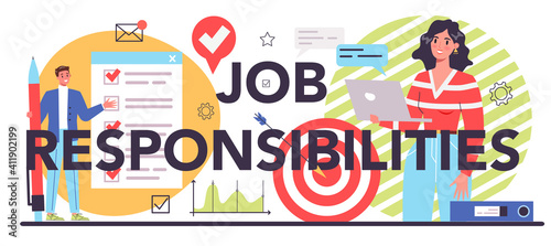 Job responsibilities typographic header. Personnel management and empolyee