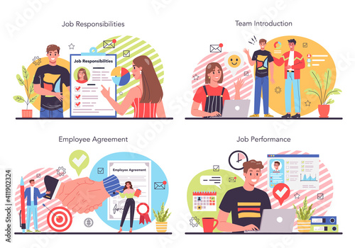 Worker responsibilities concept set. Personnel management and empolyee