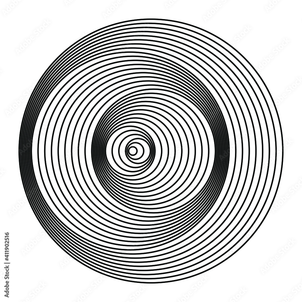 Abstract black concentric circles. Vector illustration. Design element for technology round logo, striped border frame, tattoo, prints, monochrome pattern and abstract background Abstract black concentric circles. Vector illustration. Design element for technology round logo, striped border frame, tattoo, prints, monochrome pattern and abstract background