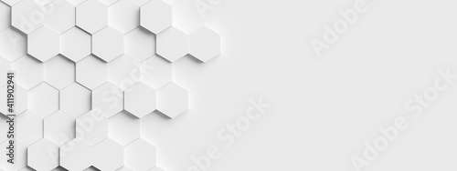 Random shifted white honeycomb hexagon background wallpaper banner pattern with copy space photo