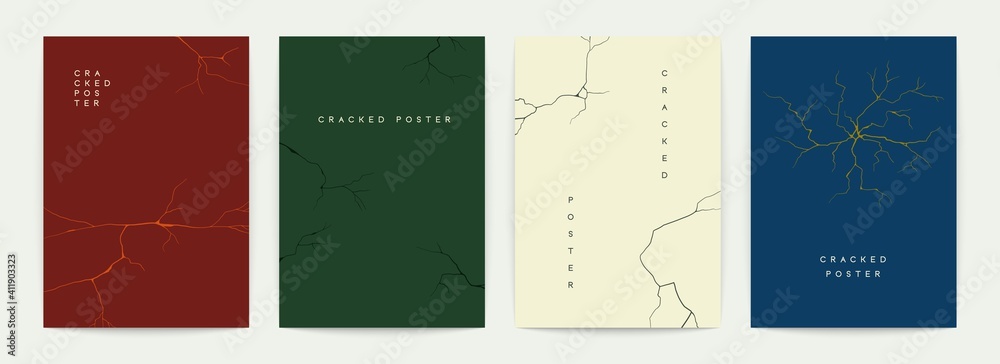 Cracked posters. Set of background illustrations. Vector art
