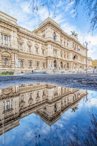  Rome, Italy - in Winter time, frequent rain showers create pools in which the wonderful Old Town Rome reflects like in a mirror. Here in particular the mirror effect 