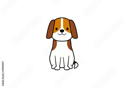 正面を向いて座る犬のイラスト（カラー1）