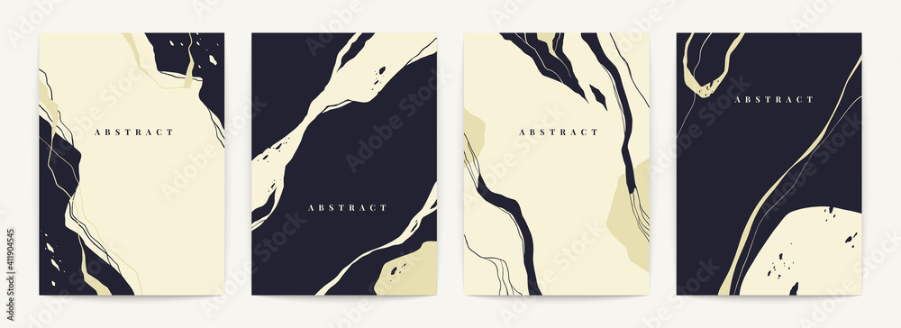 Abstract marble posters. Black and white background colors, elegant texture vector illustration