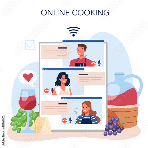 Wine maker online service or platform. Grape wine in wood barrel