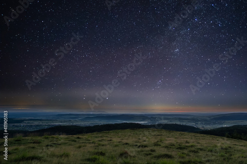Beautiful panorama, starry night in winter in a field © onyx124