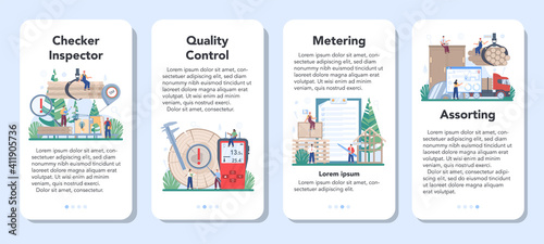 Wood industry mobile application banner set. Checker inspector