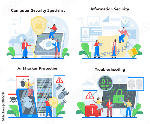 Computer security specialist set. Idea of digital data protection and safety.
