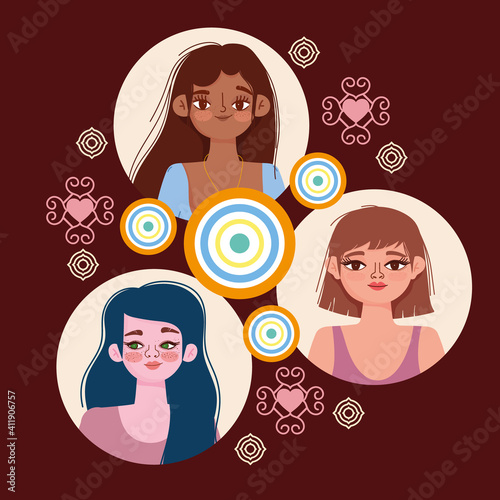 diversity women characters young female round portraits