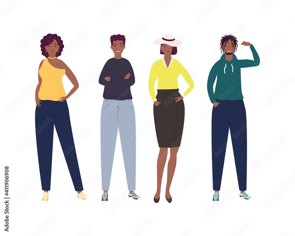 group of four persons afro characters group of four persons afro characters