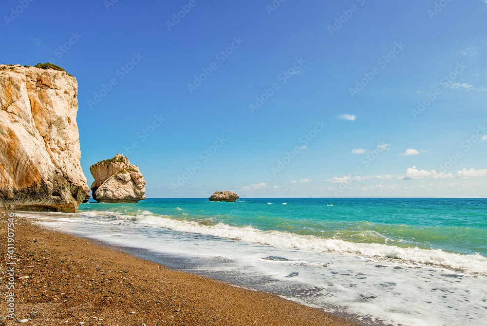 Petra tou Romiou, also known as Aphrodite's Rock, is a sea stack in Paphos, Cyprus. 