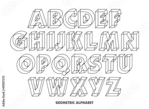 Vector of Geometric Alphabet Letters. 3d isometric alphabet font . Alphabet Set
