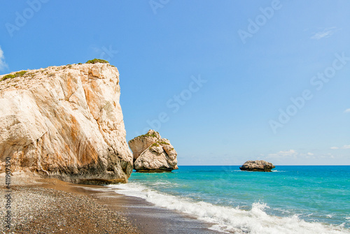 Petra tou Romiou, also known as Aphrodite's Rock, is a sea stack in Paphos, Cyprus. photo