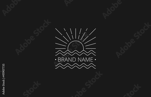 Vector of Square Sea and Sun Line Art Vintage Logo Template