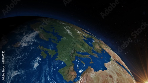 europe seen from space 3d illustration