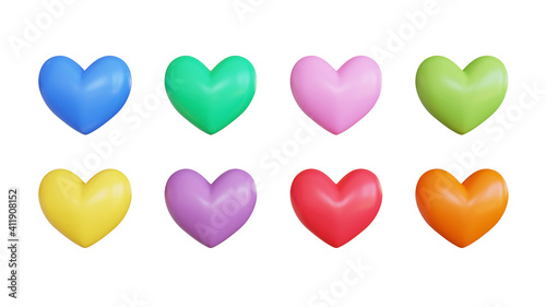 Brightly colored 3d heart candies on a white background.