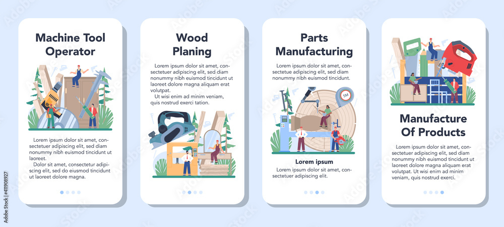 Wood products production operator mobile application banner set