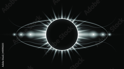 Sun Eclipse White Fire Dark Background Vector Moon Design Style Space Science Glow Light